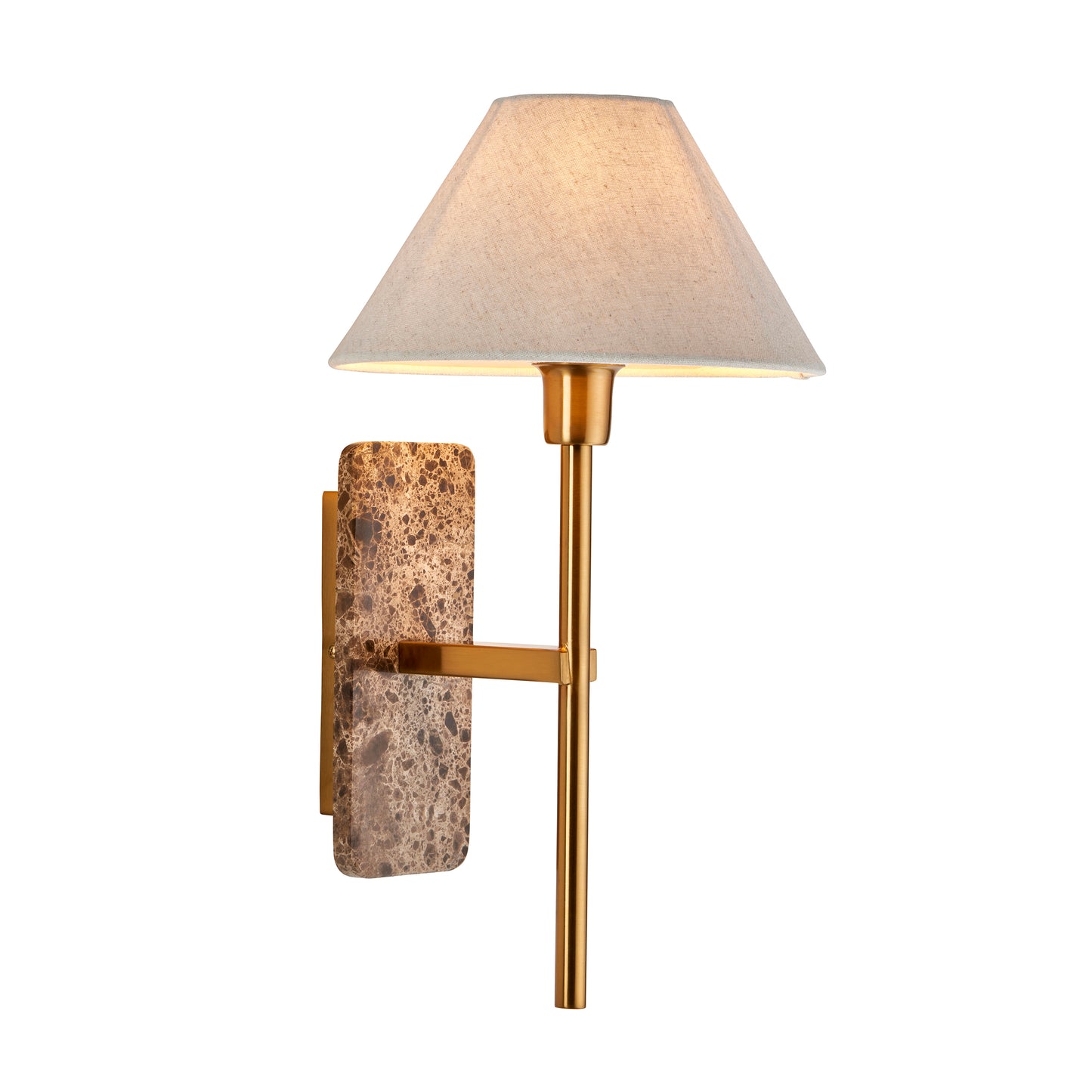 MBL FAR Brown Marble & Satin Brass Wall Light With Natural/Beige Fabric Shade - ID 14012