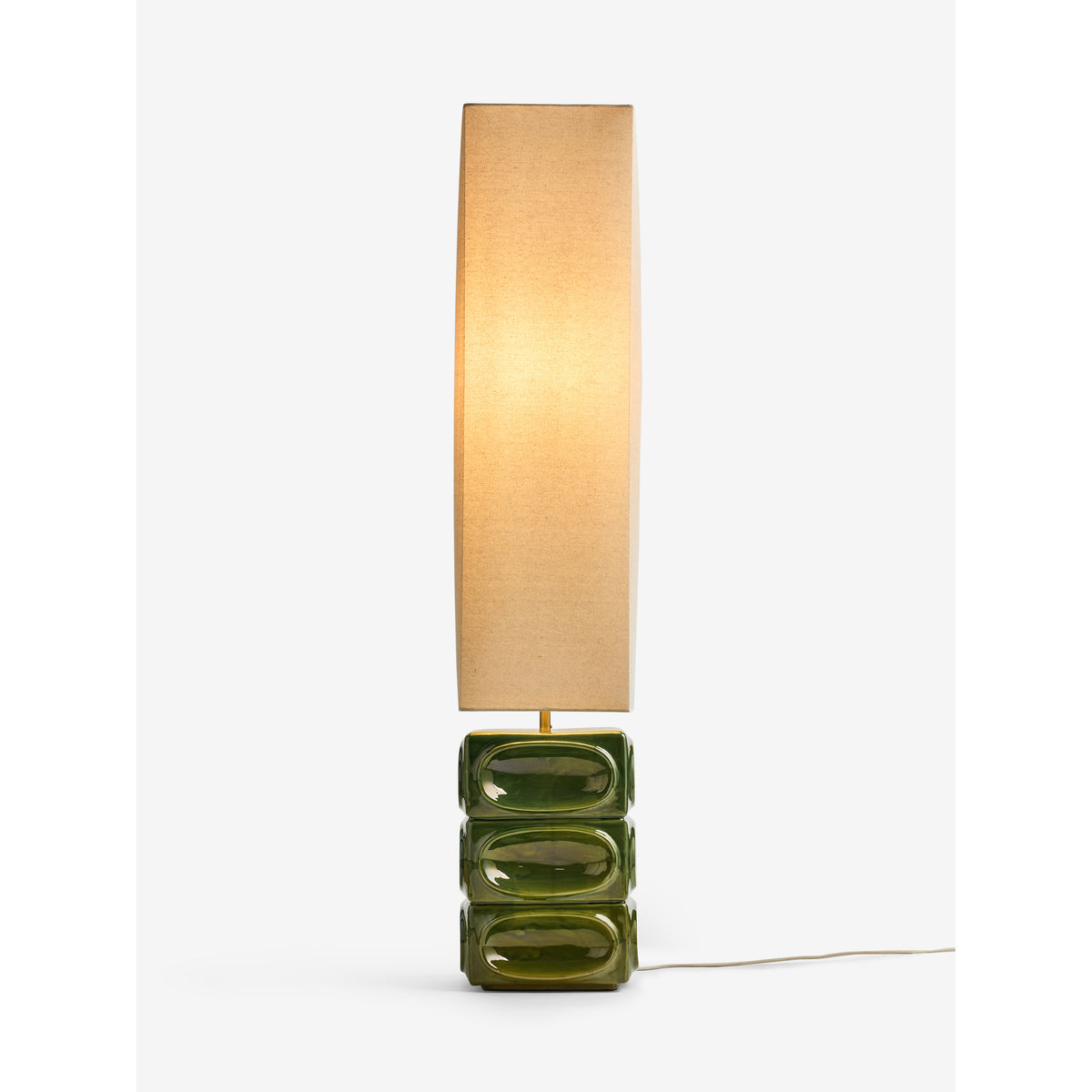 Green Reactive Glaze Ceramic Table Lamp with Natural Linen Shade - ID 15161