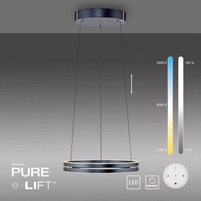 ELO Remote Controlled 50cm Height Adjustable Ring Pendant in Grey - ID 13932