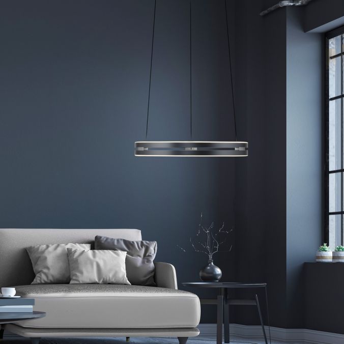 ELO Remote Controlled 50cm Height Adjustable Ring Pendant in Grey - ID 13932