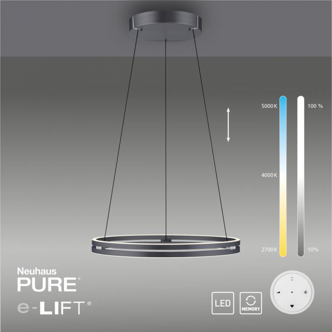 ELO Remote Controlled 70cm Height Adjustable Ring Pendant in Grey - ID 13931