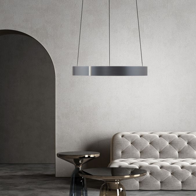 Eclip 50cm Satin Dark Grey Height Adjustable LED Up+Downlight Ring Pendant - ID 13933