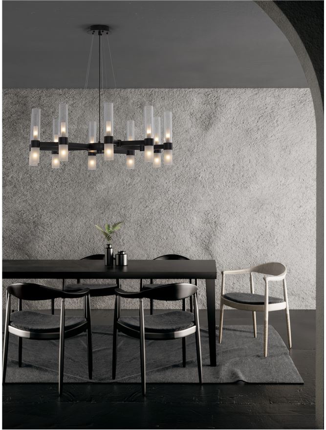 CEN Matt Black Metal Glass 20 Lamp Pendant With Clear & Frosted Glass - ID 12532