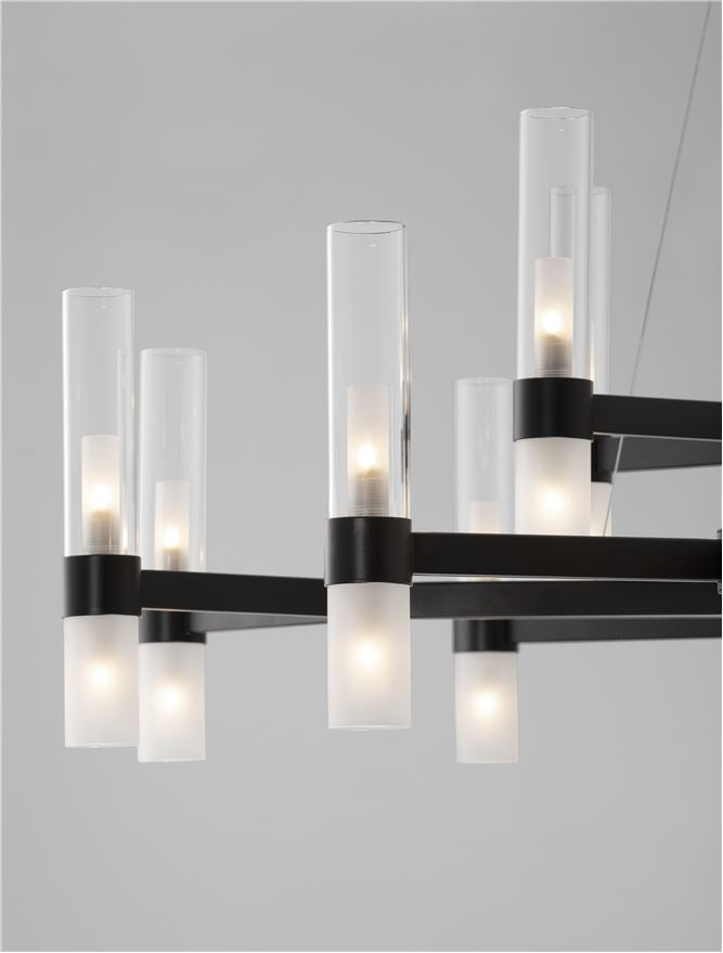 CEN Matt Black Metal Glass 30 Lamp Pendant With Clear & Frosted Glass - ID 12534