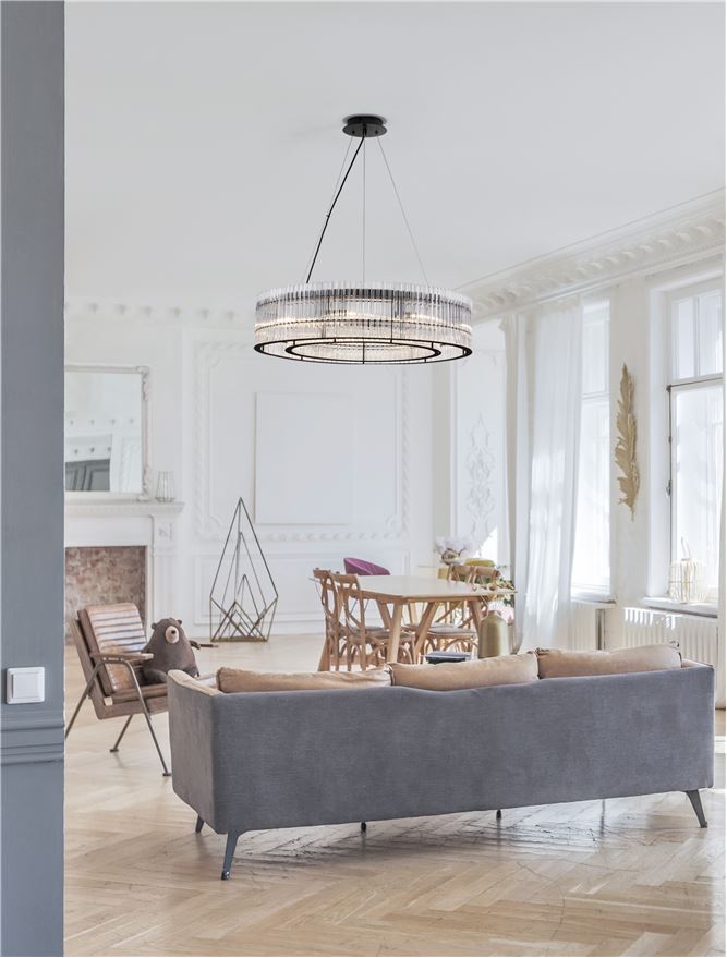 BAR Matt Black Metal & Clear Glass Pendant - ID 13190