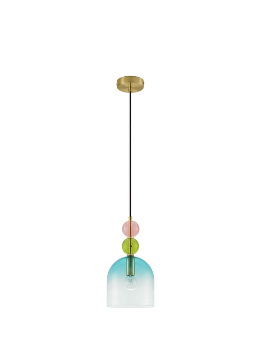 MUR Sandy Gold Metal Glossy Light Green Blue & Pink Glass Single Pendant - ID 12515