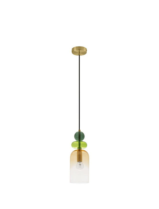 MUR Sandy Gold Metal Glossy Light & Dark Green & Orange Glass Single Pendant - ID 12514