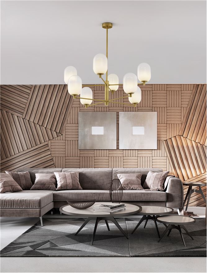 BAL Brass Gold Metal 8 Lamp Pendant With Gradient White Glass - ID 12510