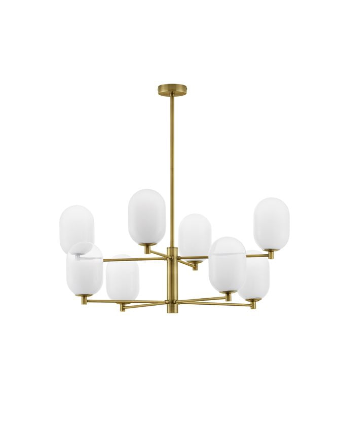 BAL Brass Gold Metal 8 Lamp Pendant With Gradient White Glass - ID 12510