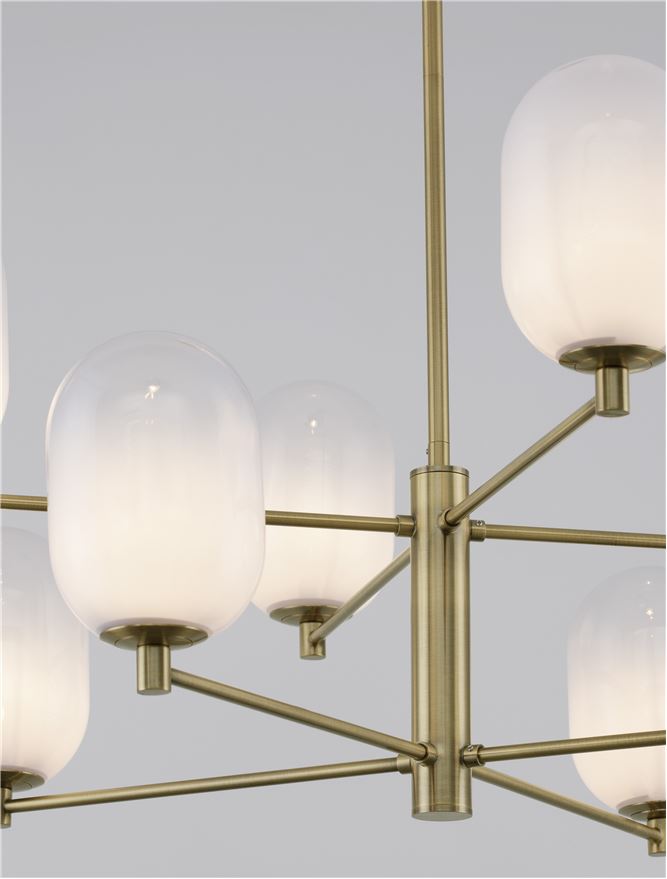 BAL Brass Gold Metal 8 Lamp Pendant With Gradient White Glass - ID 12510