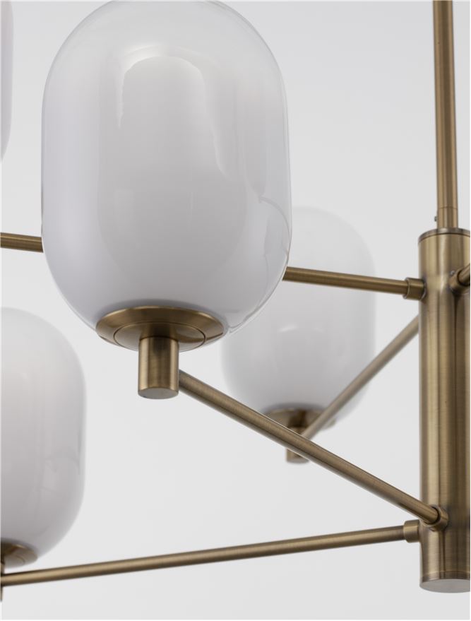 BAL Brass Gold Metal 8 Lamp Pendant With Gradient White Glass - ID 12510