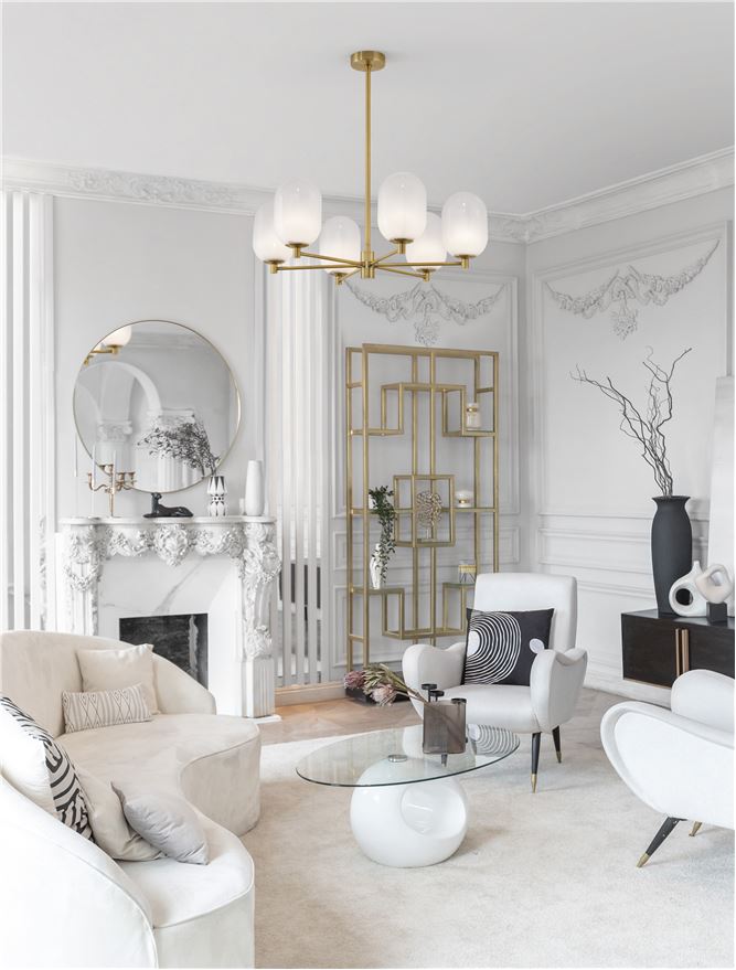 BAL Brass Gold Metal 6 Lamp Pendant With Gradient White Glass - ID 12509