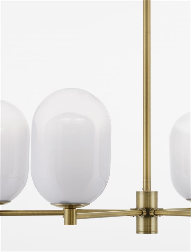BAL Brass Gold Metal 6 Lamp Pendant With Gradient White Glass - ID 12509