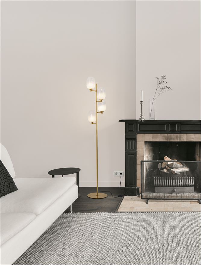 BAL Brass Gold Metal 4 Light Floor Lamp With Gradient White Glass - ID 12511