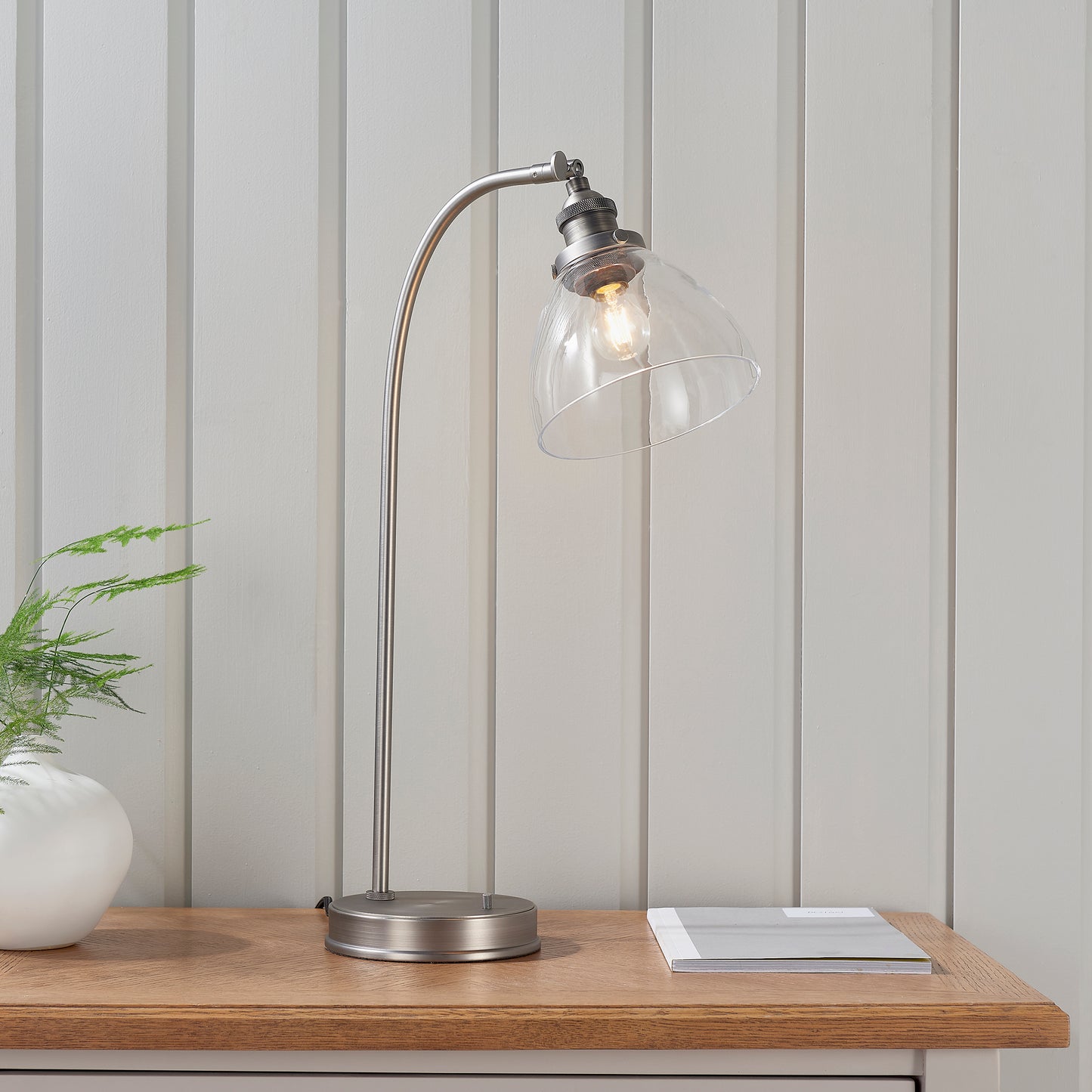 HAN Brushed Silver Table Lamp with Clear Glass Shade - ID 13012