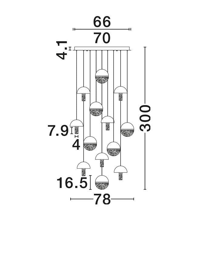 DOR Faux Black Marble & Cloud Glass 13 Light Multi Pendant - ID 14153