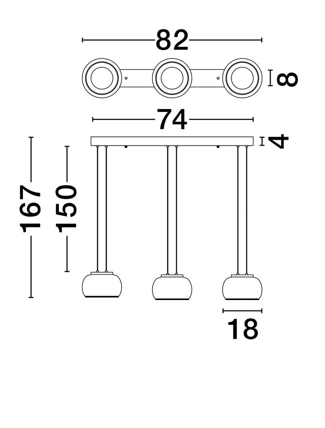 BIO Smokey Grey Glass 3 Light Linear LED Pendant - ID 14619