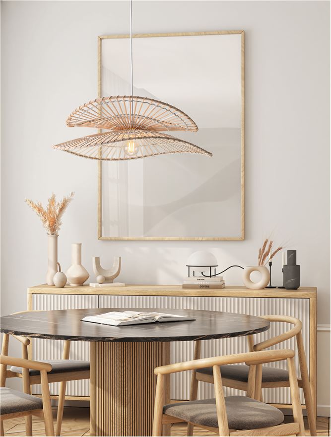 ARC Natural Bamboo & Rattan Large Twin Wing Pendant - ID 13594