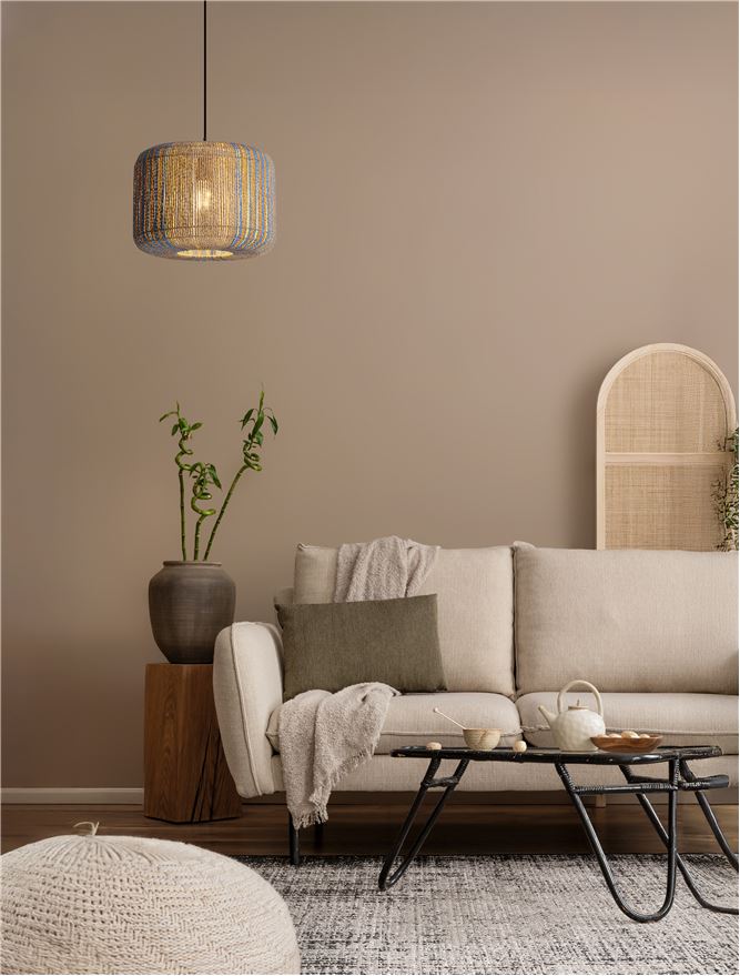 LUP Natural Conical Pendant with Blue & Yellow Rope Detail - ID 13598