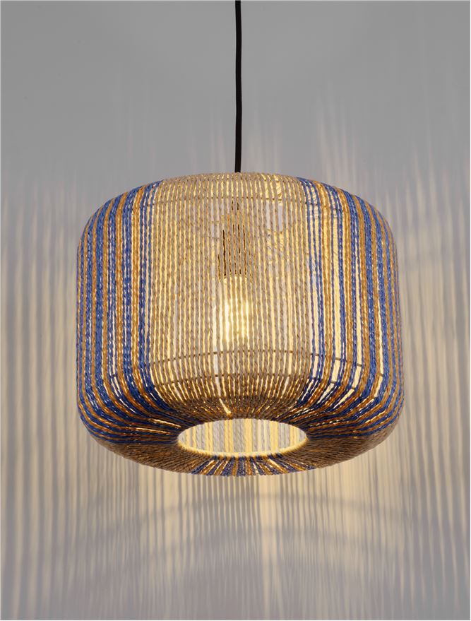 LUP Natural Conical Pendant with Blue & Yellow Rope Detail - ID 13598
