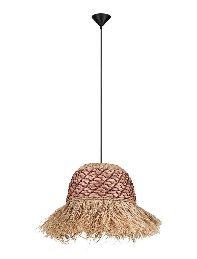 SOR Natural Water Hyacinth & Raffia Wide Pendant with Brown Rope Detail - ID 13743