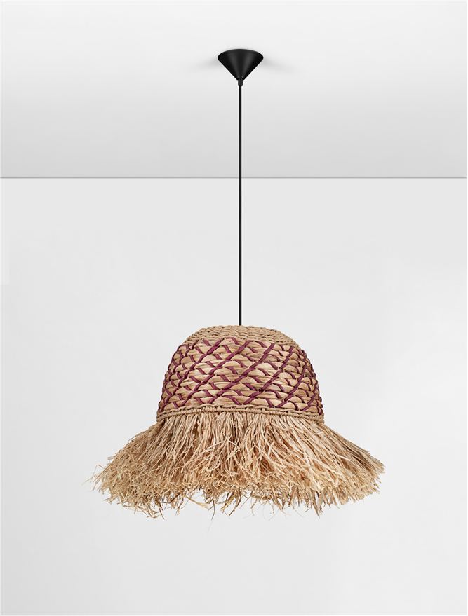 SOR Natural Water Hyacinth & Raffia Wide Pendant with Brown Rope Detail - ID 13743