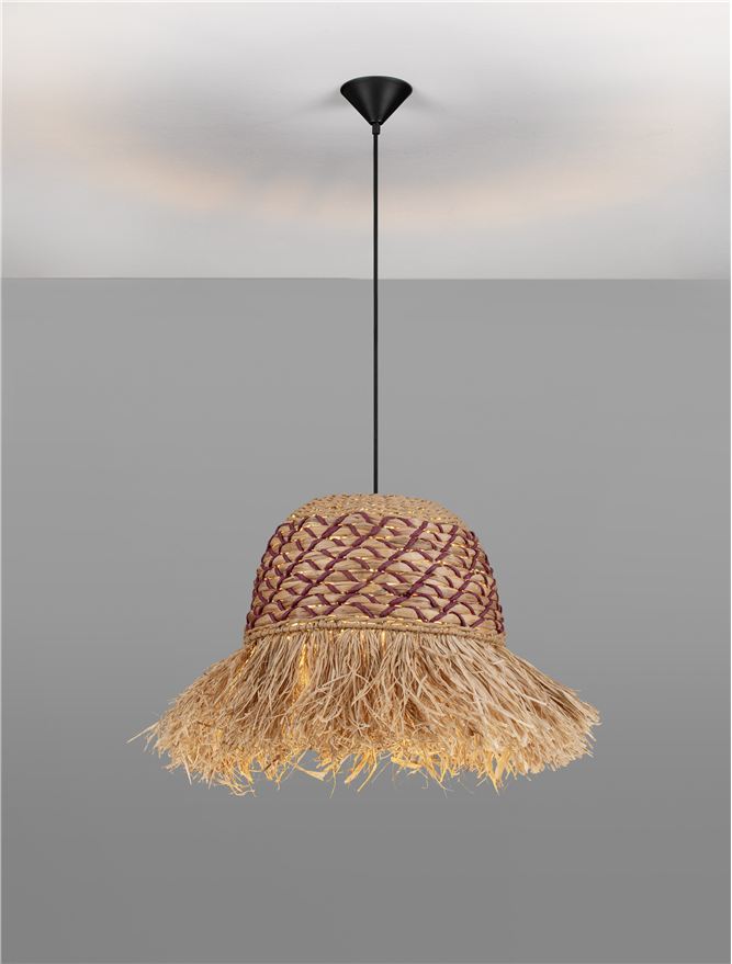 SOR Natural Water Hyacinth & Raffia Wide Pendant with Brown Rope Detail - ID 13743