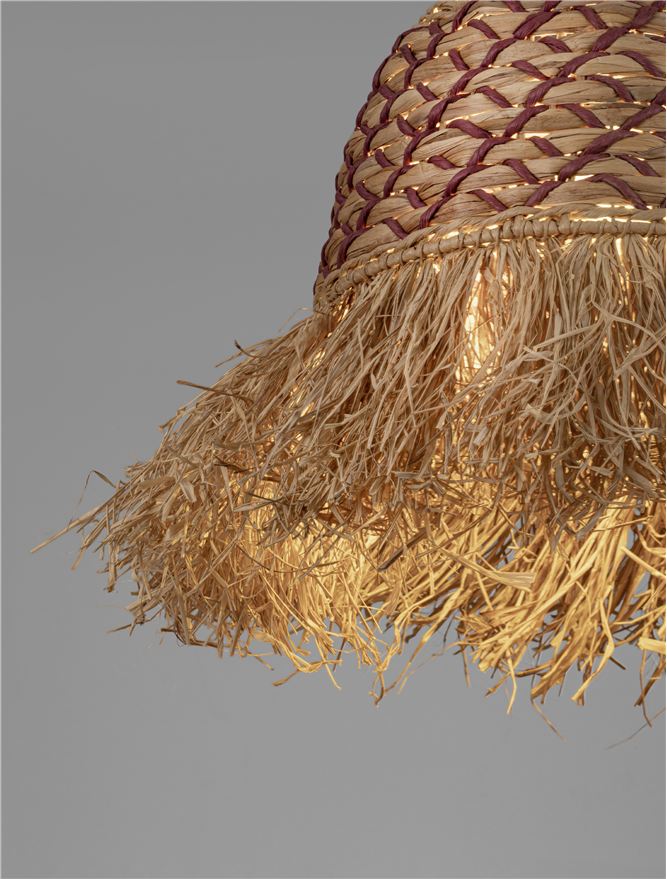 SOR Natural Water Hyacinth & Raffia Wide Pendant with Brown Rope Detail - ID 13743