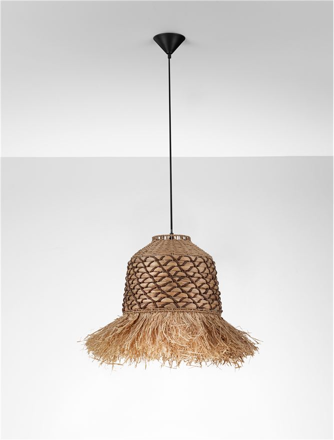 SOR Natural Water Hyacinth & Raffia Pendant with Brown Rope Detail - ID 13742