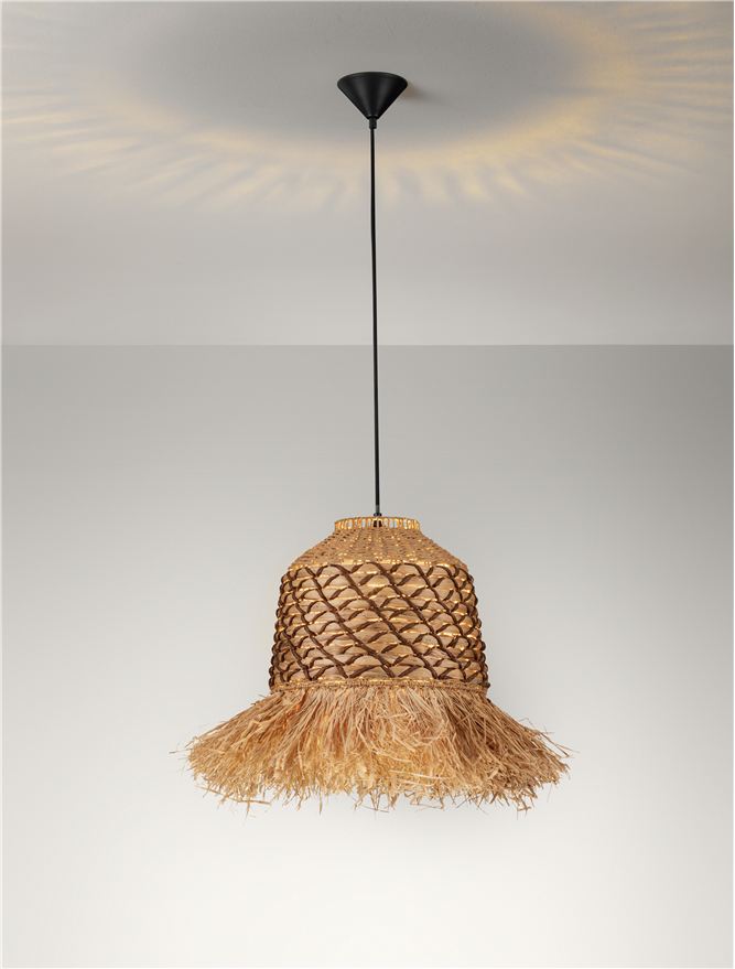 SOR Natural Water Hyacinth & Raffia Pendant with Brown Rope Detail - ID 13742
