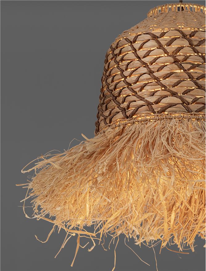 SOR Natural Water Hyacinth & Raffia Pendant with Brown Rope Detail - ID 13742