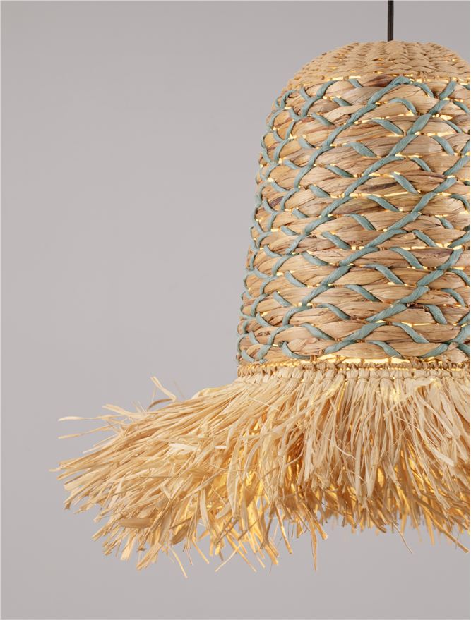 SOR Natural Water Hyacinth & Raffia Pendant with Blue Rope Detail - ID 13744