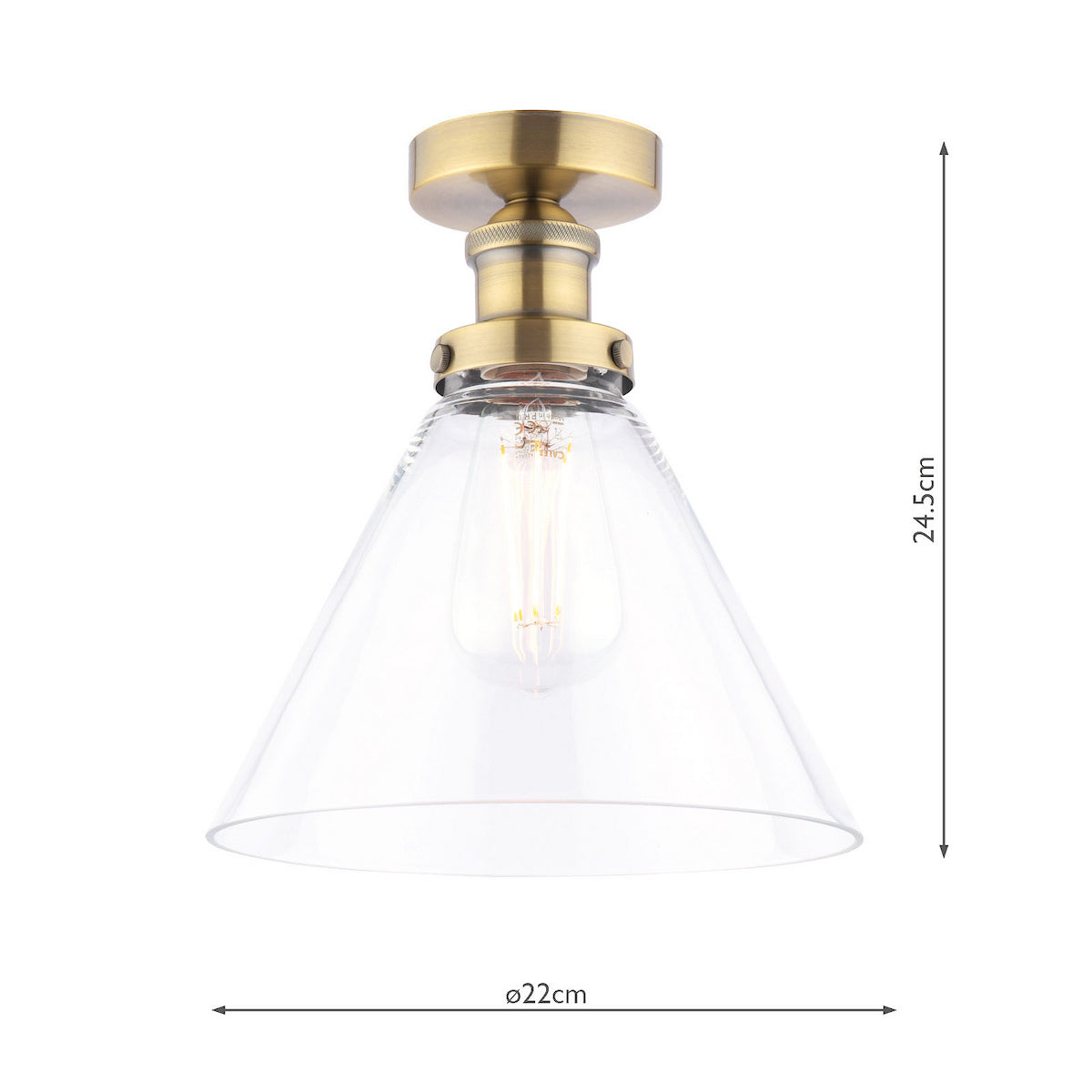 Laura Ashley - Isaac Semi-Flush Antique Brass and Glass Ceiling Light - ID 14958