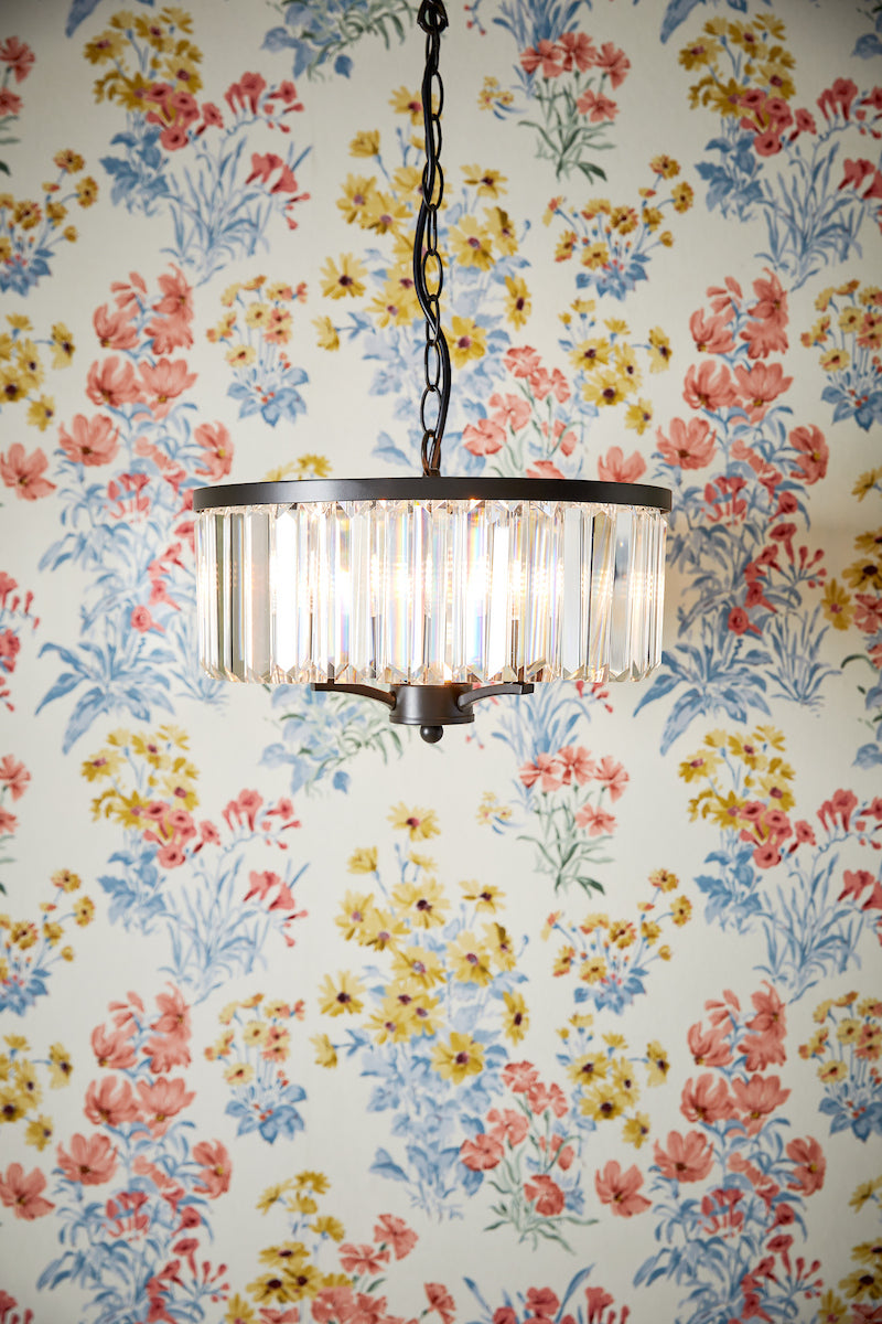 Laura Ashley - Elkwood 3 Light Pendant, Crystal and Black - ID 13636