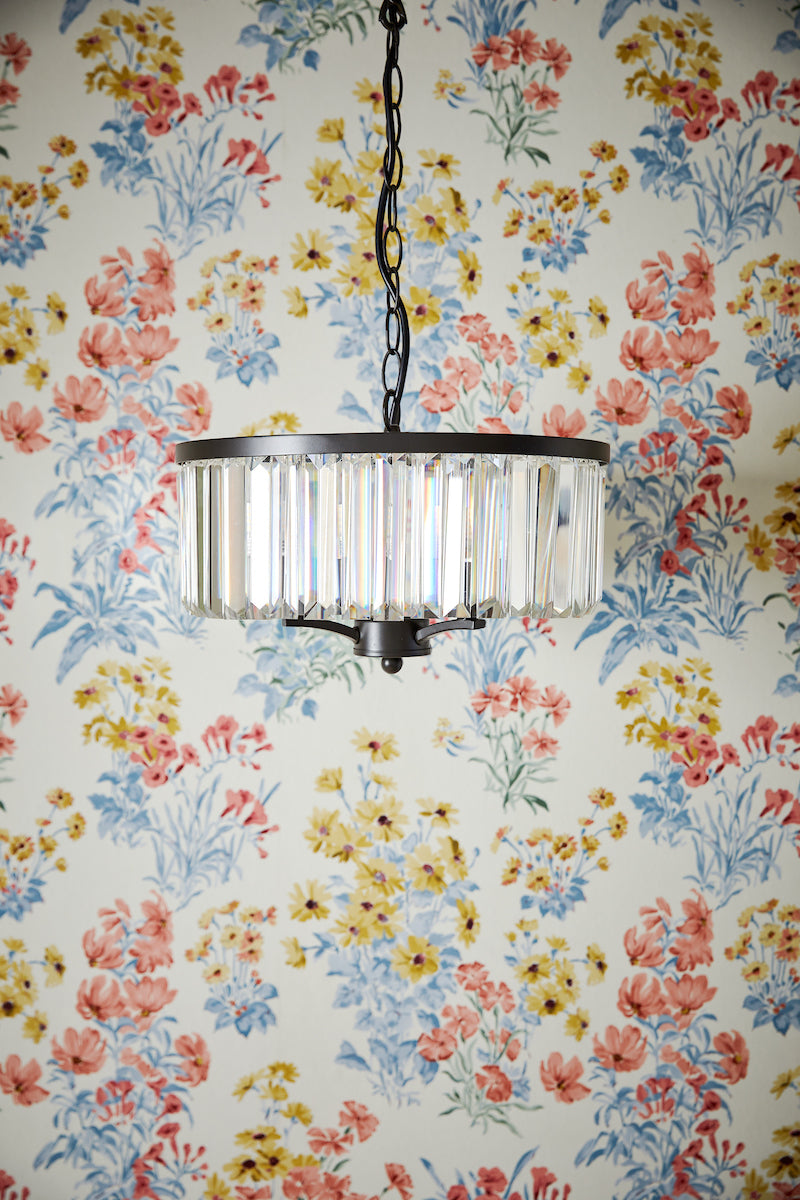 Laura Ashley - Elkwood 3 Light Pendant, Crystal and Black - ID 13636