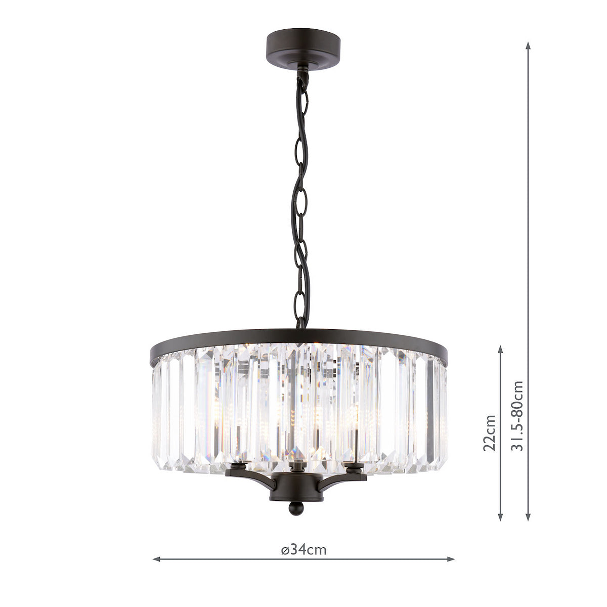 Laura Ashley - Elkwood 3 Light Pendant, Crystal and Black - ID 13636