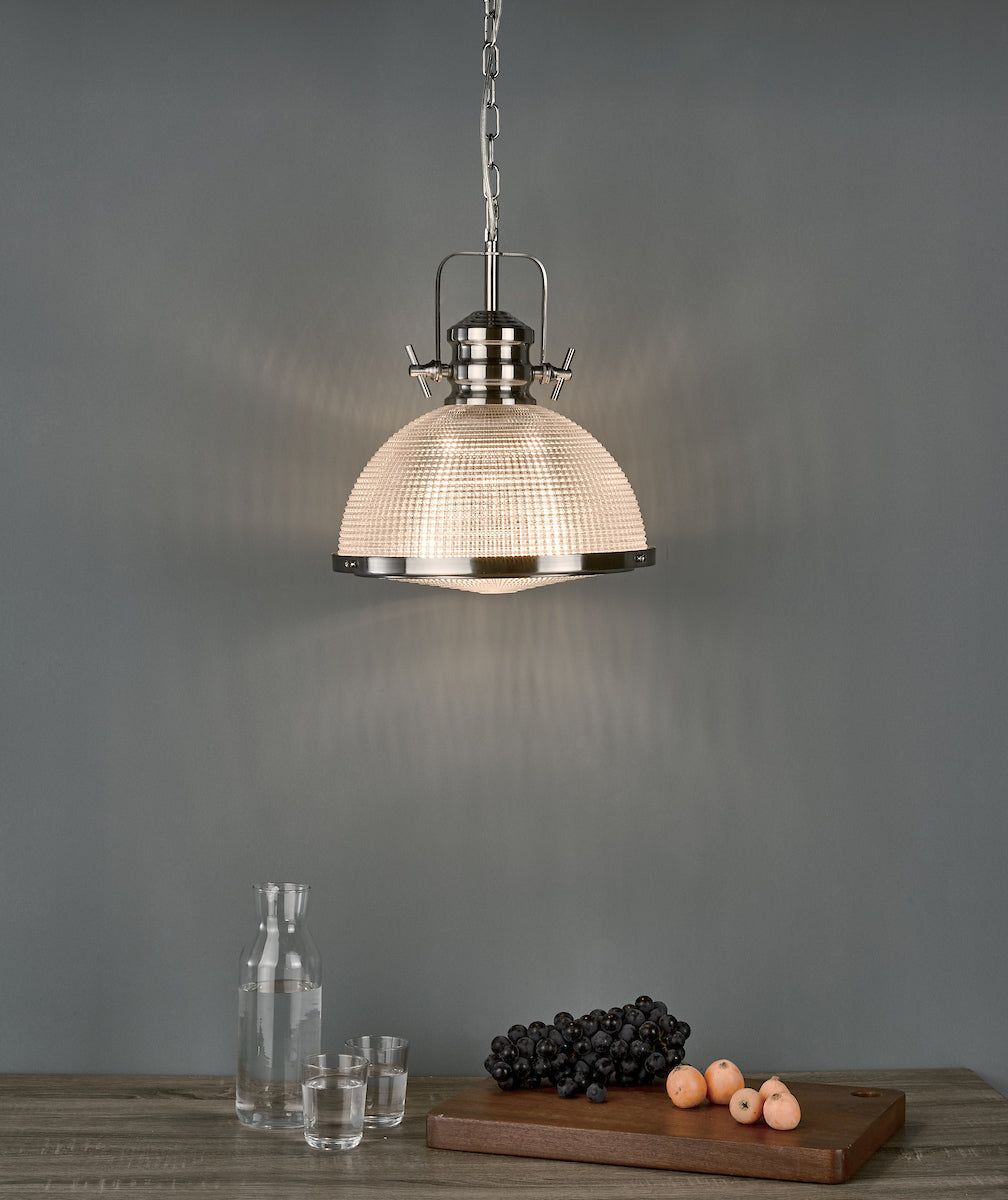 PEY 1 Light Pendant Satin Nickel And Textured Glass - ID 10427