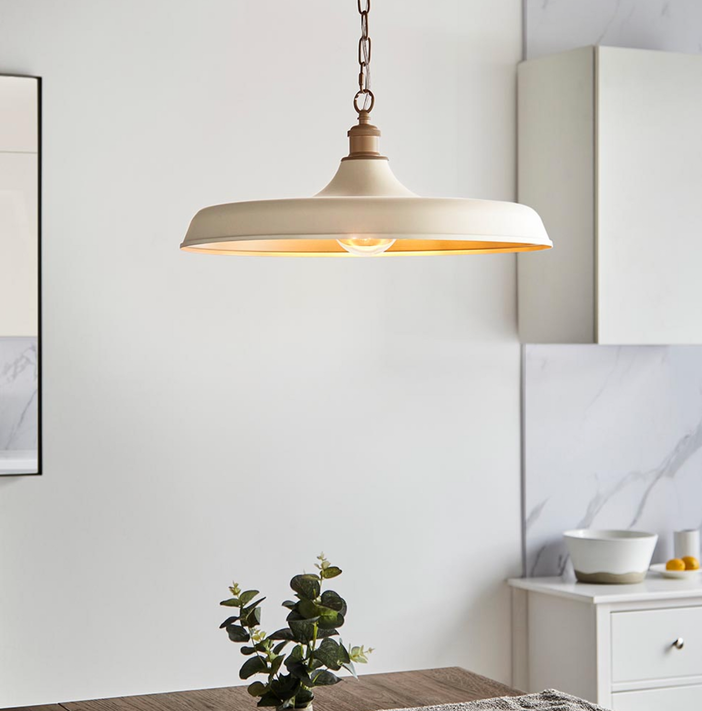 Mid-Century Pendant, Matt Warm White and Satin Gold - ID 12520