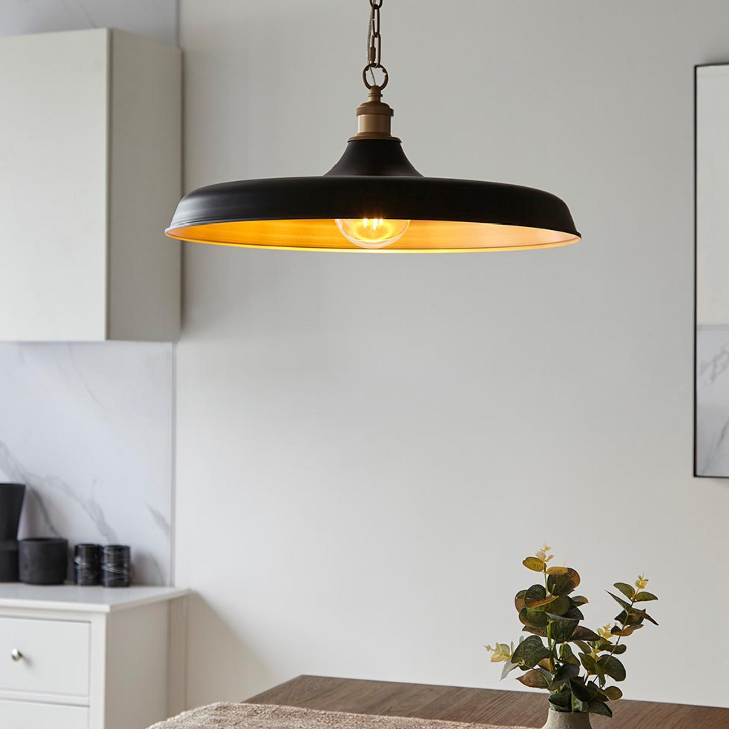 Mid-Century Pendant, Matt Black and Satin Gold - ID 12521