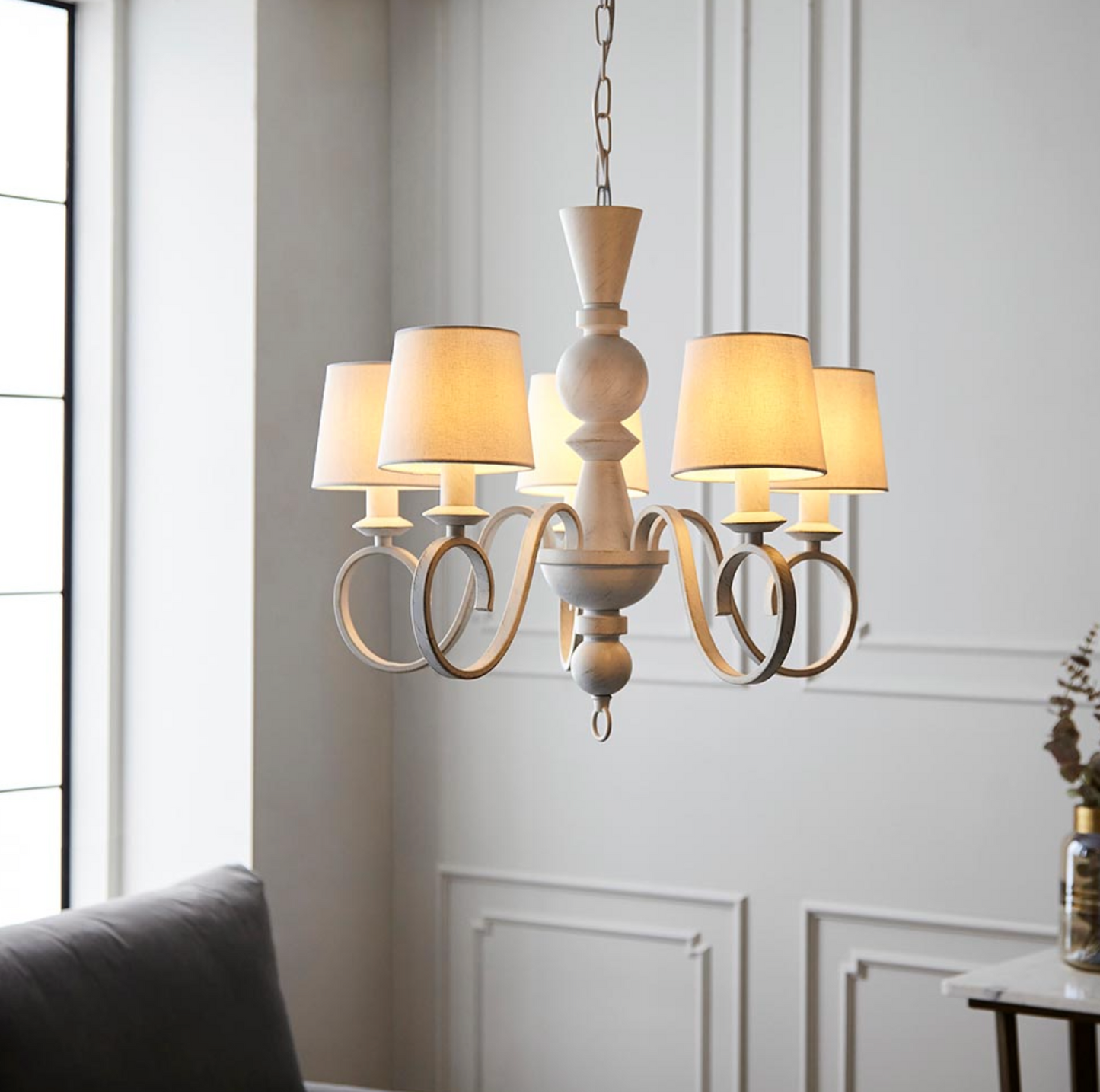 Distressed White 5 Light Pendant - ID 12522