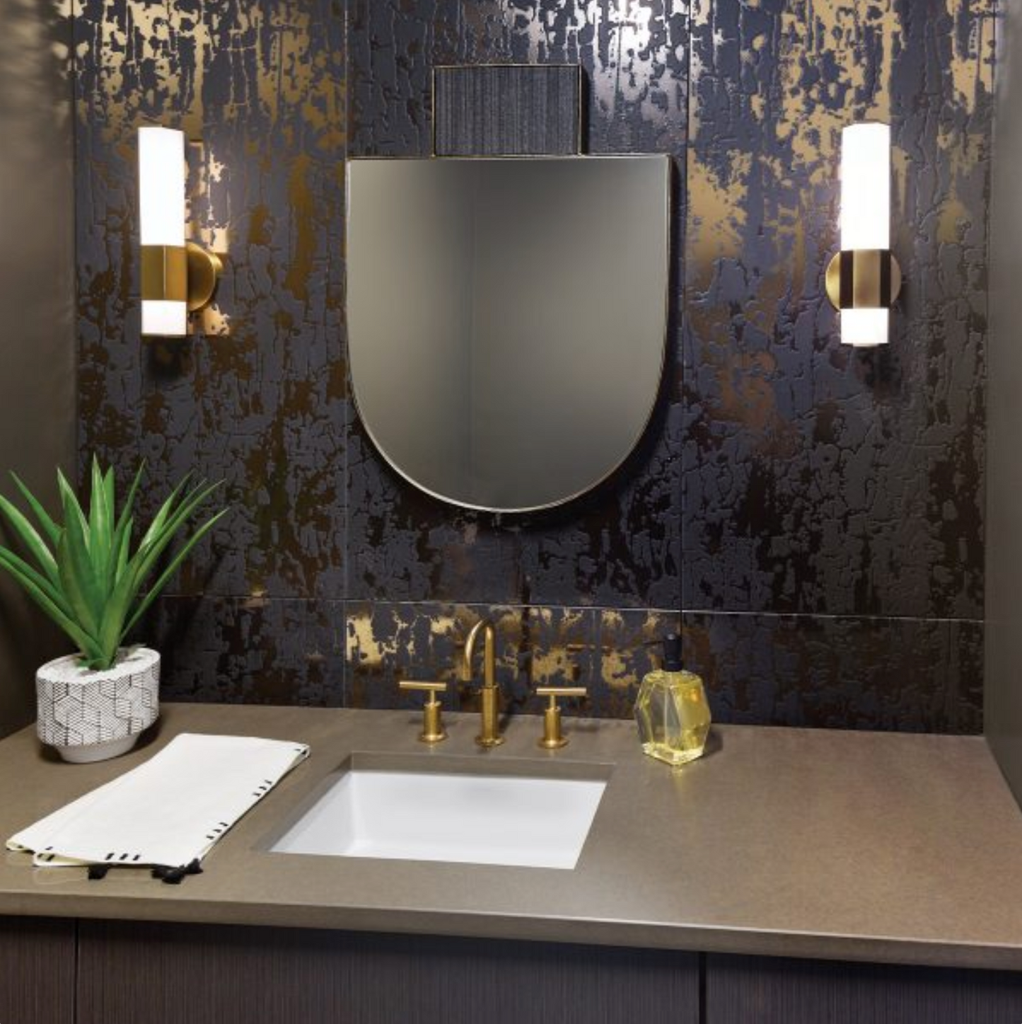 FAC Hexagonal Opal Glass & Heritage Brass Bathroom Wall Light - ID 12555