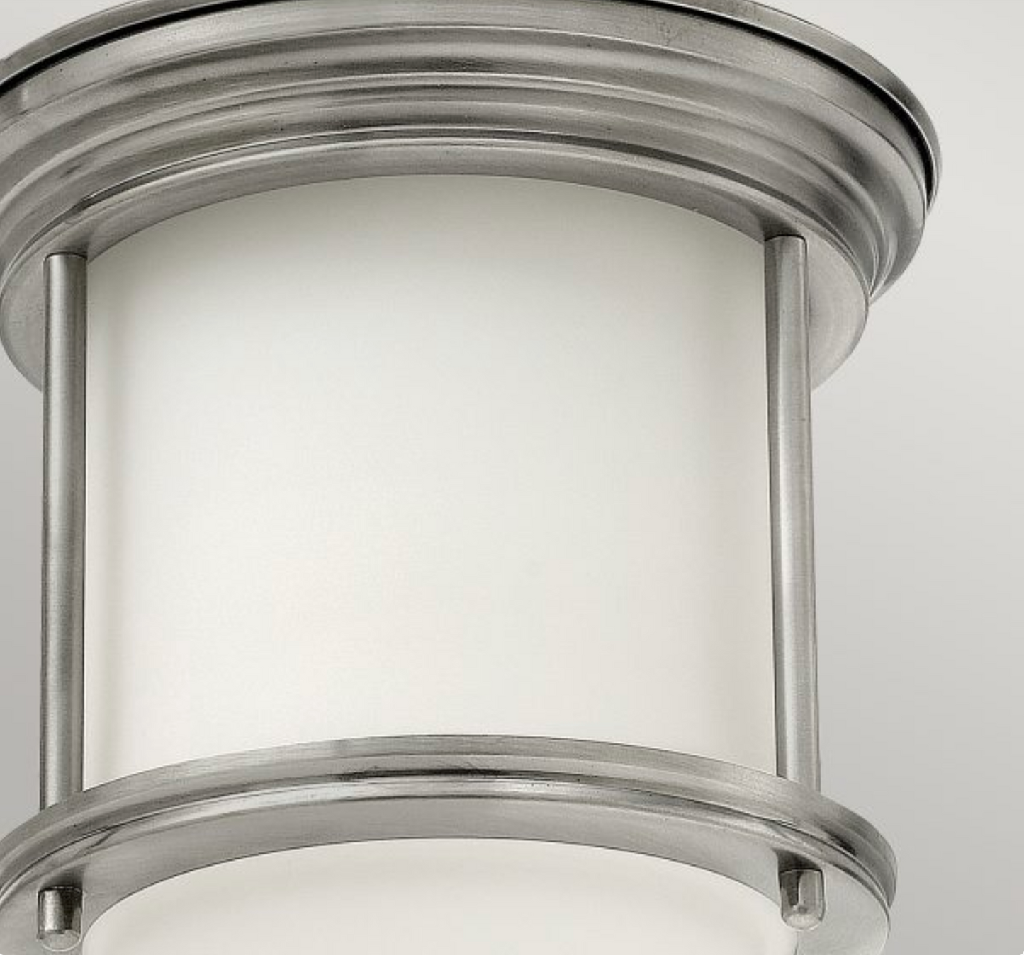HAD Antique Nickel & Opal Glass One Lamp Semi Flush IP44 Ceiling Light - 12569