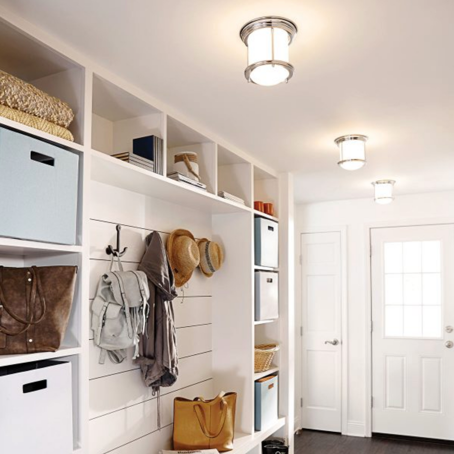 HAD Chrome & Opal Glass One Lamp Semi Flush IP44 Ceiling Light - 12573
