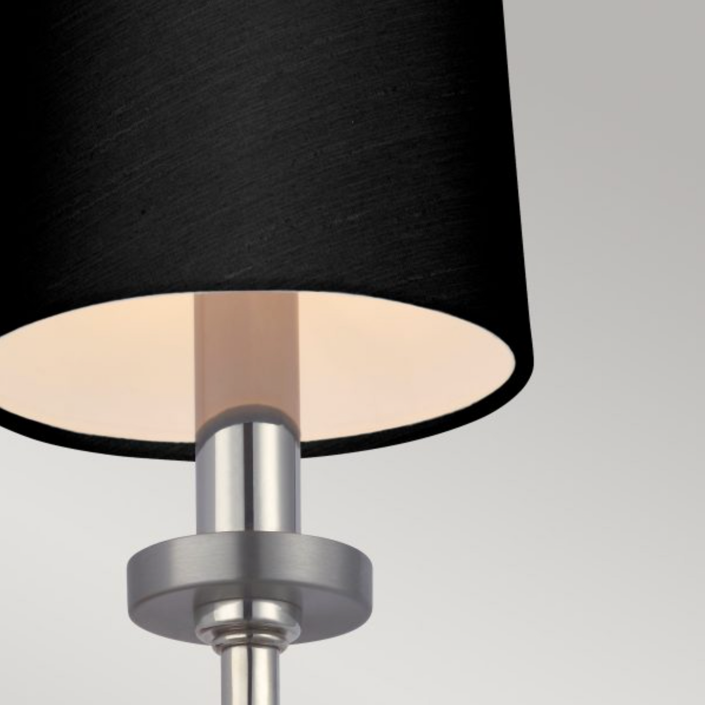 FEL Elegant Curved Arm Polished Chrome Bathroom Wall Light With Black Faux Silk Shade - ID 12591