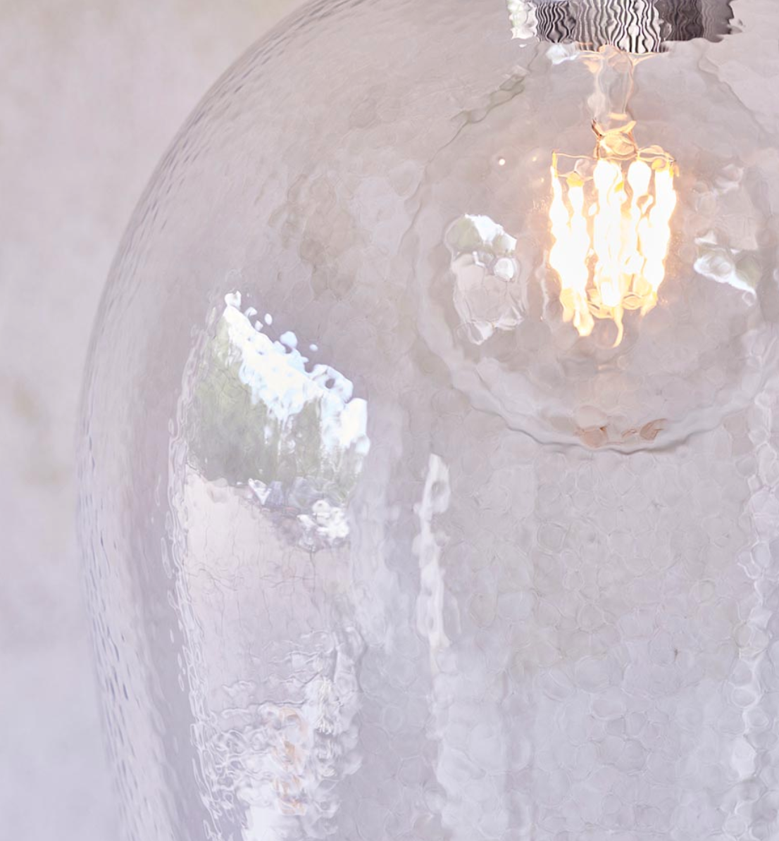 Hammered glass & bright nickel large pendant - ID 12993