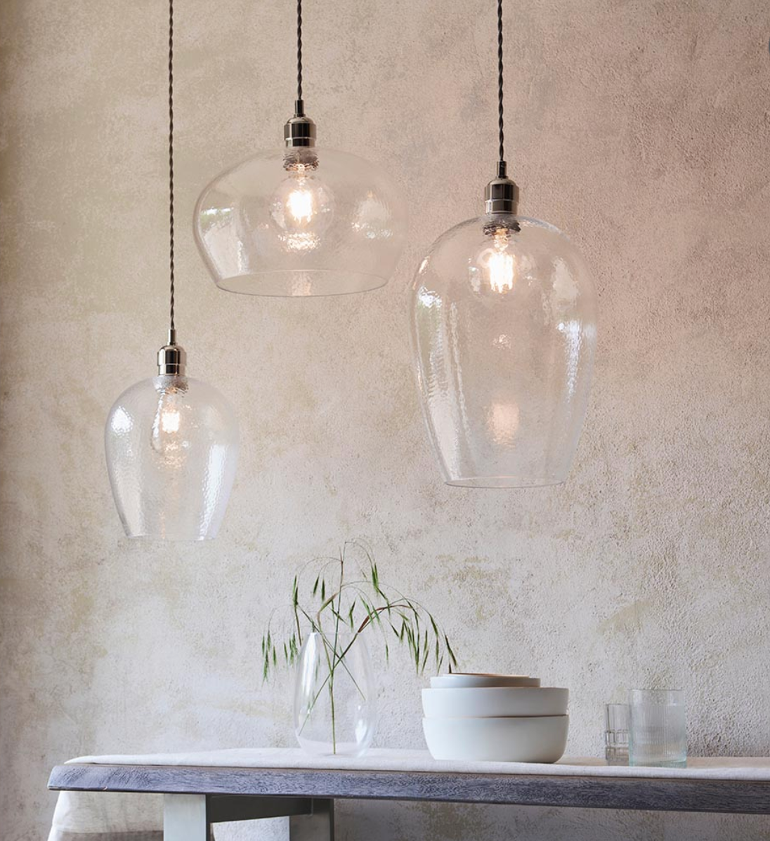 Hammered glass & bright nickel large pendant - ID 12993
