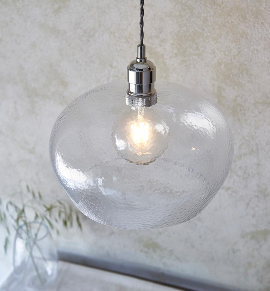 Hammered Glass & Bright Nickel Medium Pendant - ID 12994