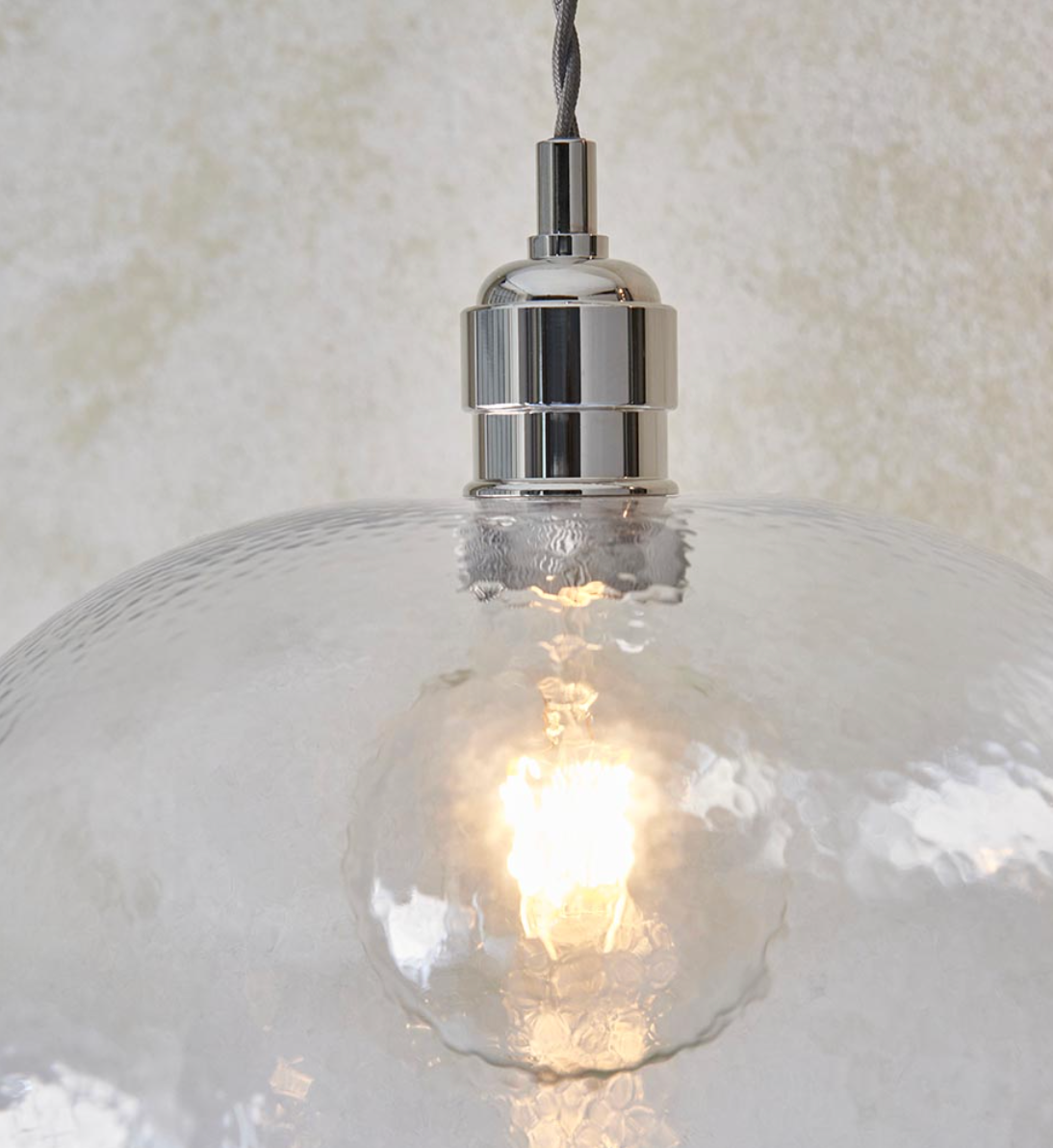 Hammered Glass & Bright Nickel Medium Pendant - ID 12994