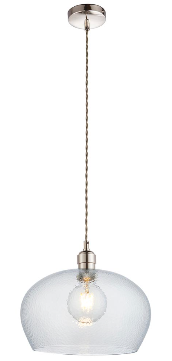 Hammered Glass & Bright Nickel Medium Pendant - ID 12994