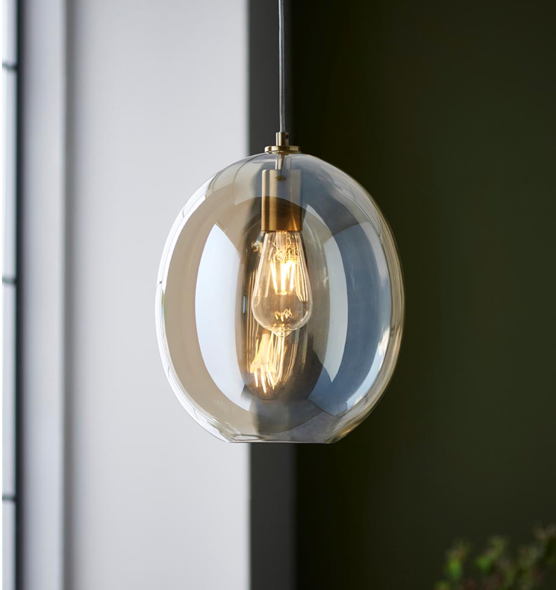 Satin Brass Oval Glass Pendant - ID 12998